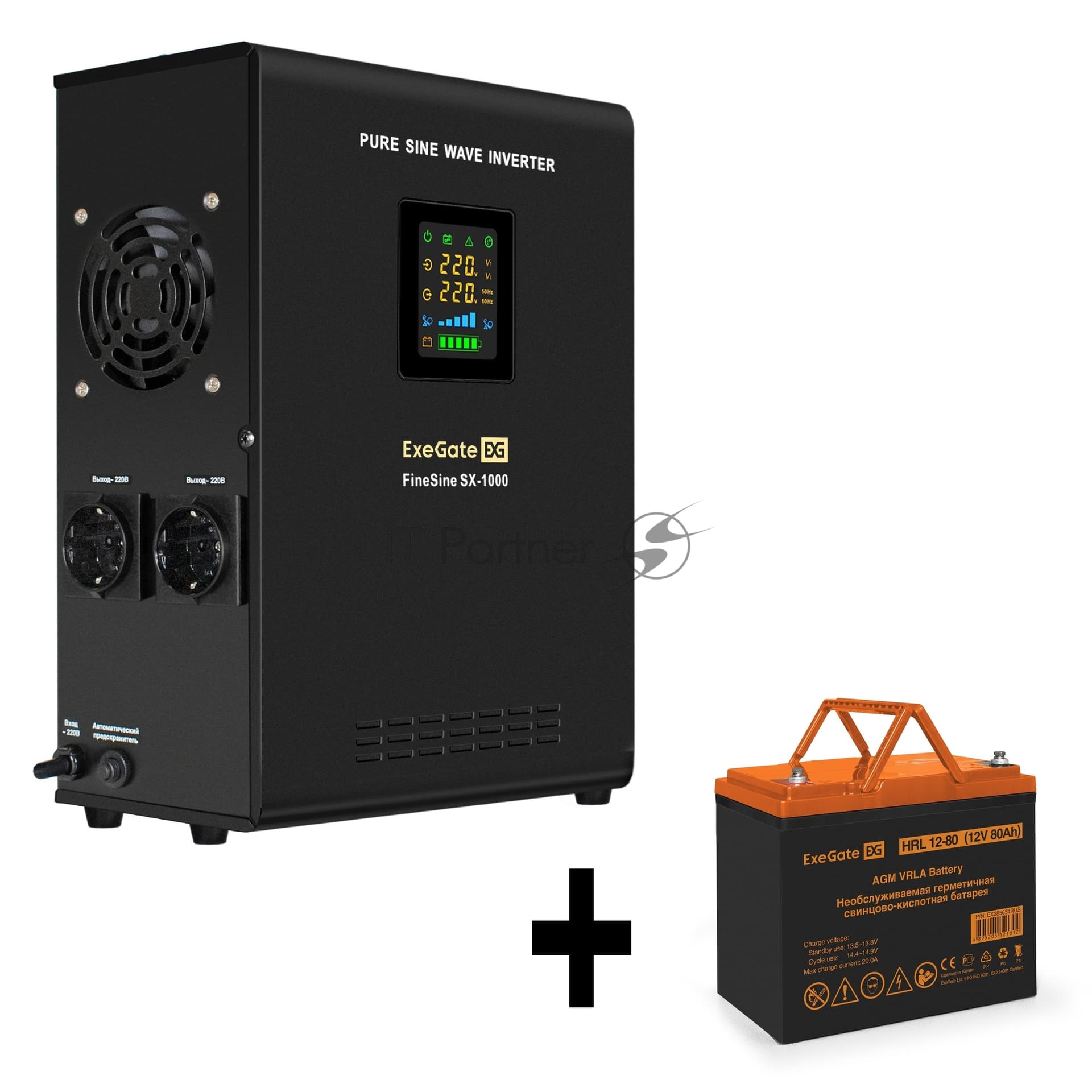 ИБП + батарея ExeGate FineSine SX-1000.LCD.AVR.2SH + HRL 12-80 (80Ач)