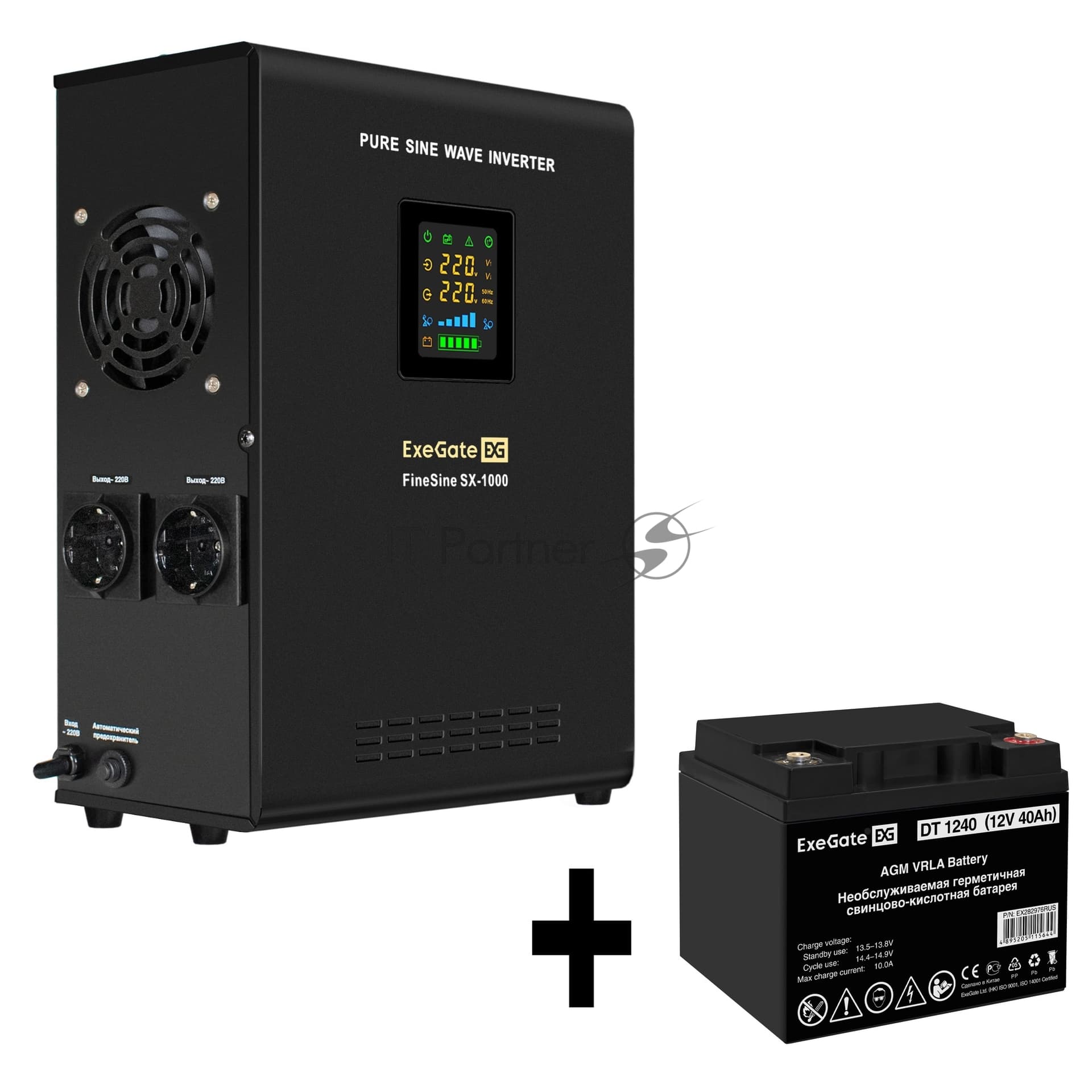 ИБП + батарея ExeGate FineSine SX-1000.LCD.AVR.2SH + DT 1240 (40Ач)