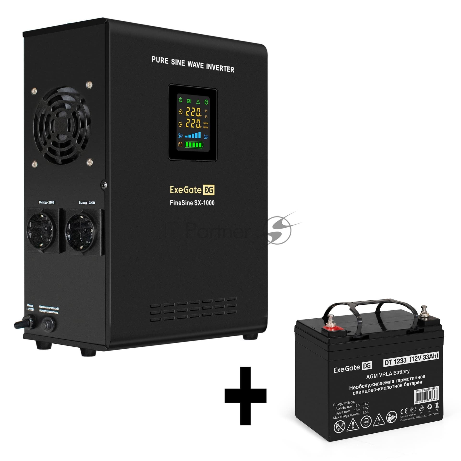ИБП + батарея ExeGate FineSine SX-1000.LCD.AVR.2SH + DT 1233 (33Ач)