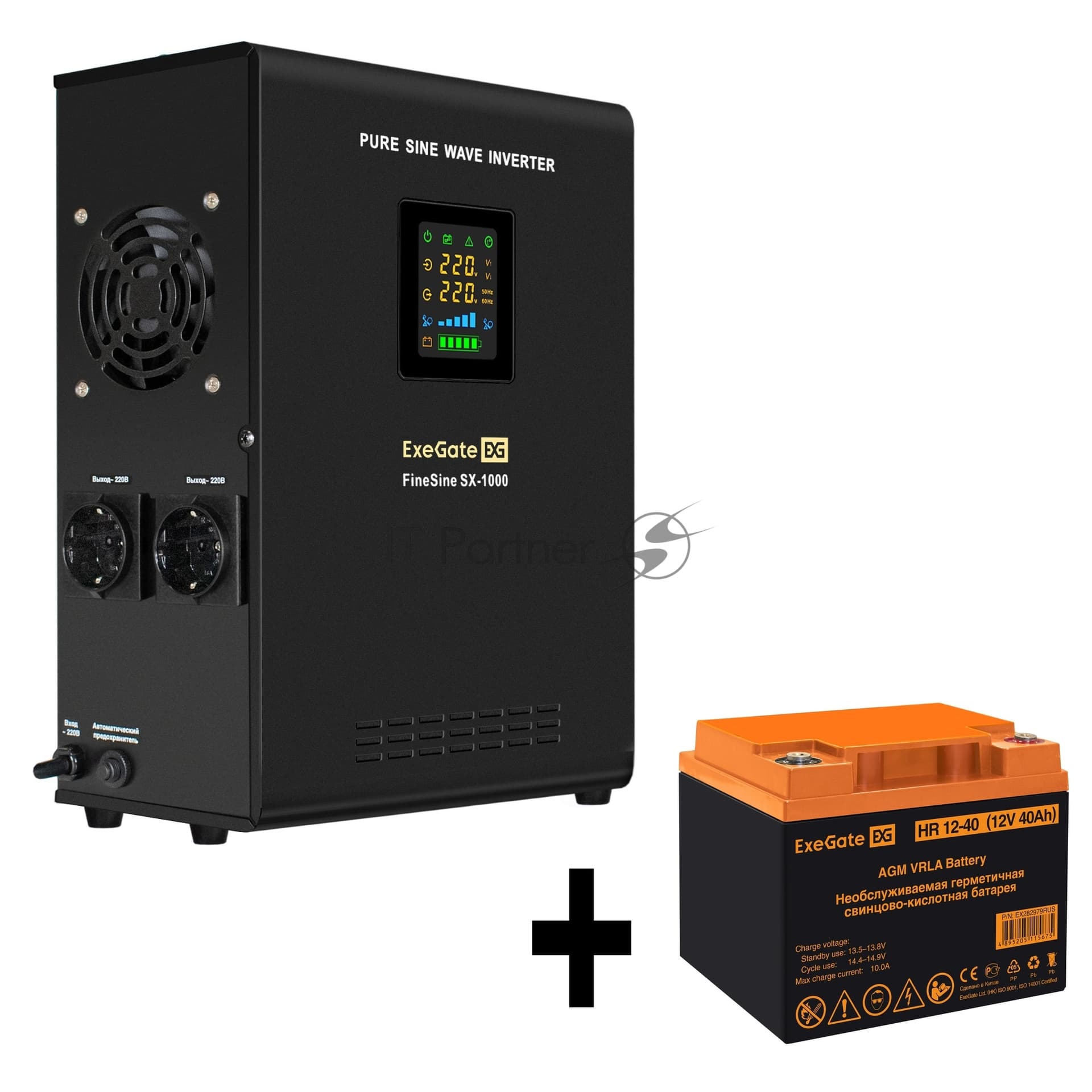 ИБП + батарея ExeGate FineSine SX-1000.LCD.AVR.2SH + HR 12-40 (40Ач)