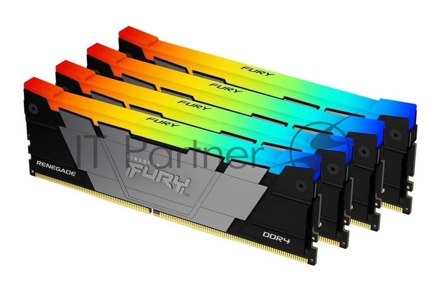 Оперативная память Kingston Fury Renegade, DDR4, 128Gb (4x32Gb), 3600MHz, CL18, DIMM, радиатор, RGB, черный/серебристый