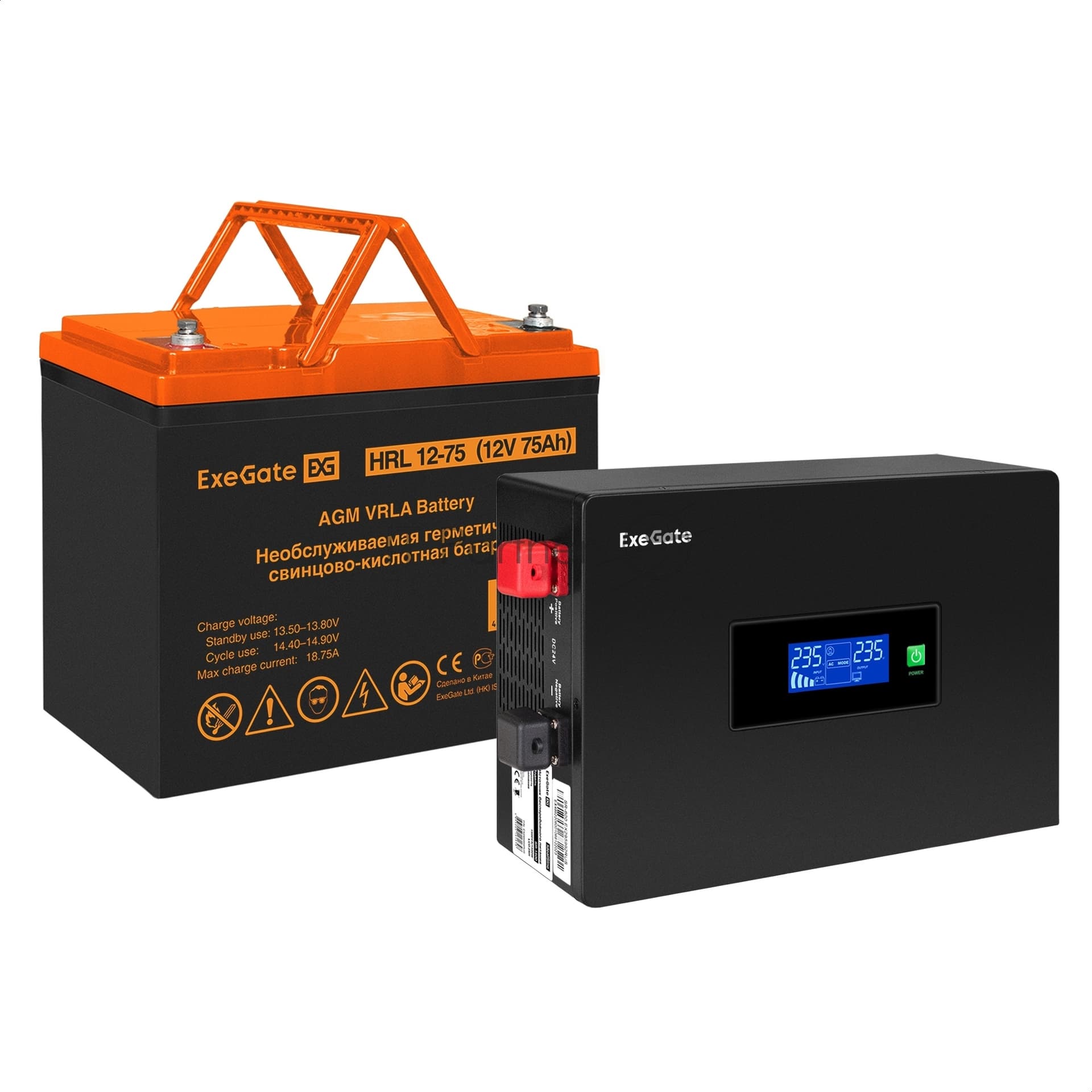 ИБП ExeGate IdealSine SR-600.LCD.2SH + HRL 12-75 (75Ач)