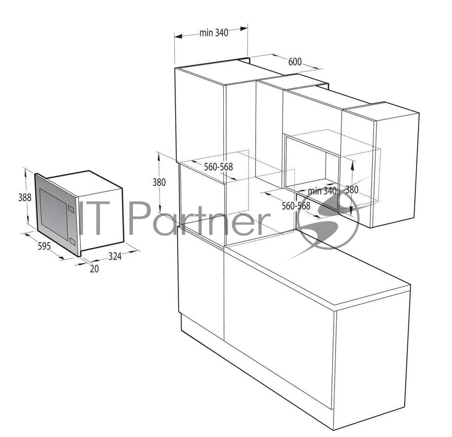 Микроволновая печь встраиваемая Gorenje BMI201AG1X нержавеющая сталь, 20 л, 800 Вт, переключатели - поворотный механизм/кнопки