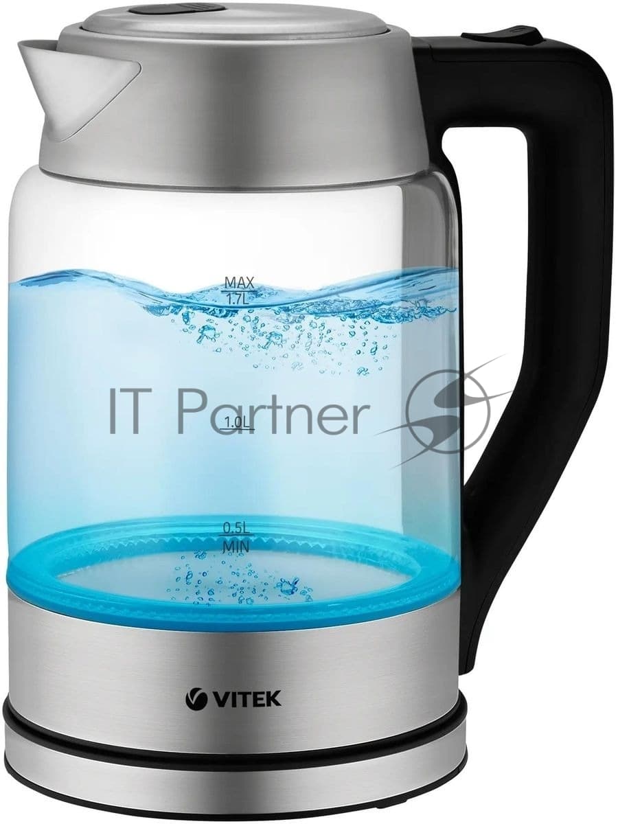 Чайник электрический Vitek VT-7043 1.7л. 2200Вт прозрачный/черный корпус: стекло