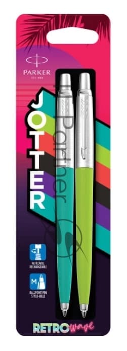 Набор ручек Parker Jotter Originals 80s Retrowave (2186315) Caribbean Blue/Apple Green M син. черн. блистер ручка шариковая 2шт.