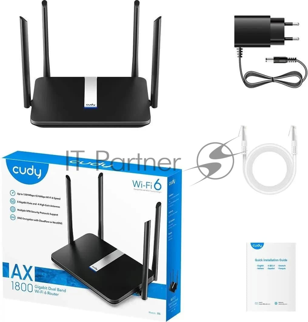 Роутер беспроводной Cudy X6 AX1800 10/100/1000BASE-TX черный