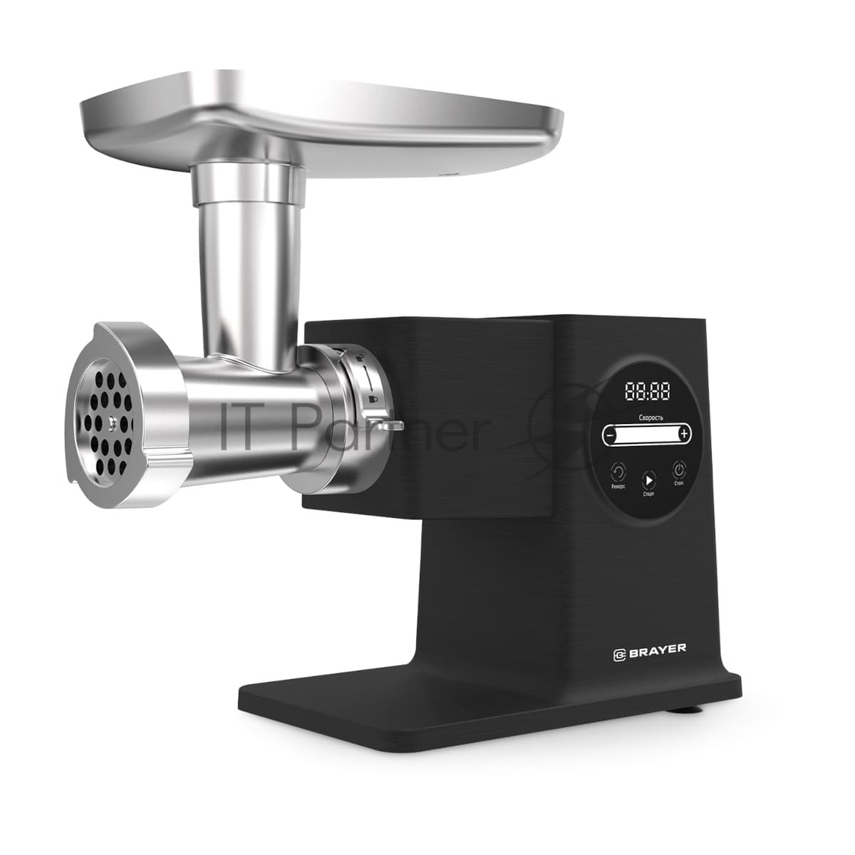 Мясорубка электрическая BRAYER BR1611 черный, 2500 Вт, 2.5 кг/мин, реверс, защита от перегрузки, металлический лоток, насадки - 7