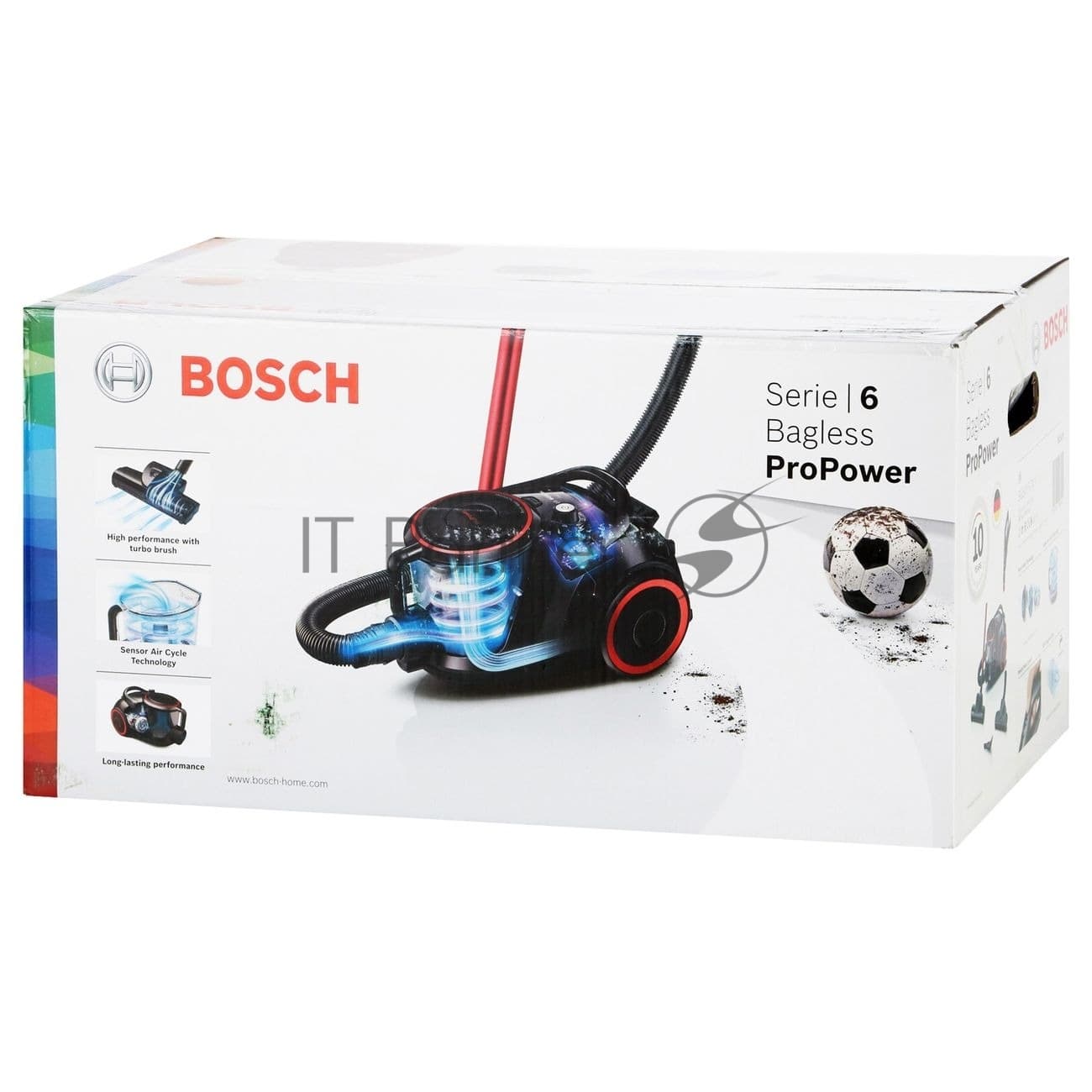 Пылесос Bosch BGS41POW1 черный/красный, 350/700 Вт, уборка сухая, пылесборник контейнер 2.4 л