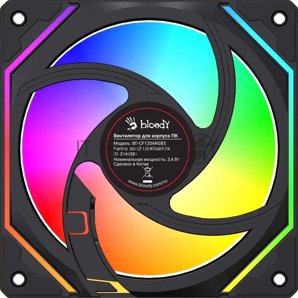 Вентилятор для корпуса Bloody BD-CF120ARGB5 LCD ARGB черный, 120 мм, 1600 об/мин, 26 дБ, 4 pin
