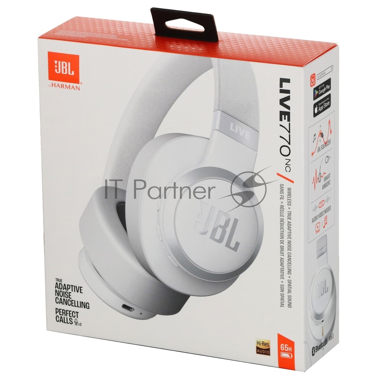 Беспроводные/проводные наушники JBL Live 770NC белый, полноразмерные, Bluetooth + проводной, адаптивное шумоподавление