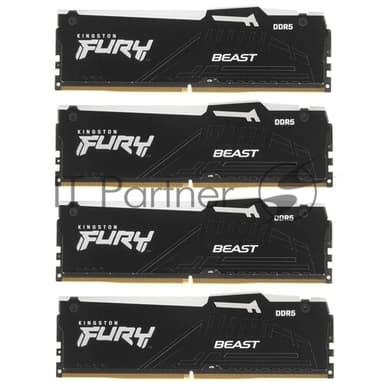 Оперативная память Kingston Fury Beast, DDR5, 128Gb (4x32Gb), 5600MHz, CL40, DIMM, радиатор, RGB, черный