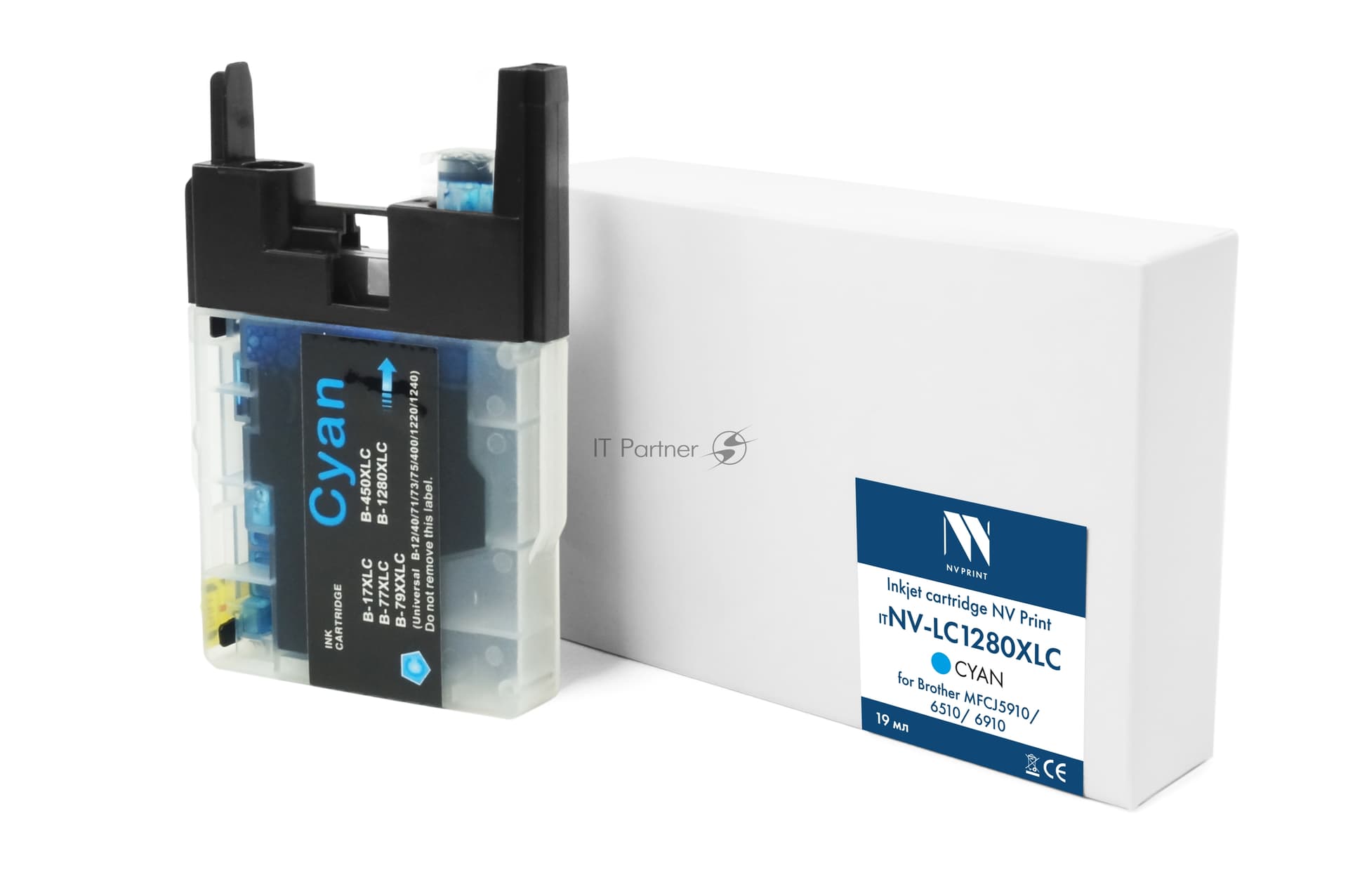 Картридж струйный NVPrint LC-1280XLC (NV-LC1280XLC) Cyan для Brother MFCJ5910/6510/6910 (19 мл) совместимый