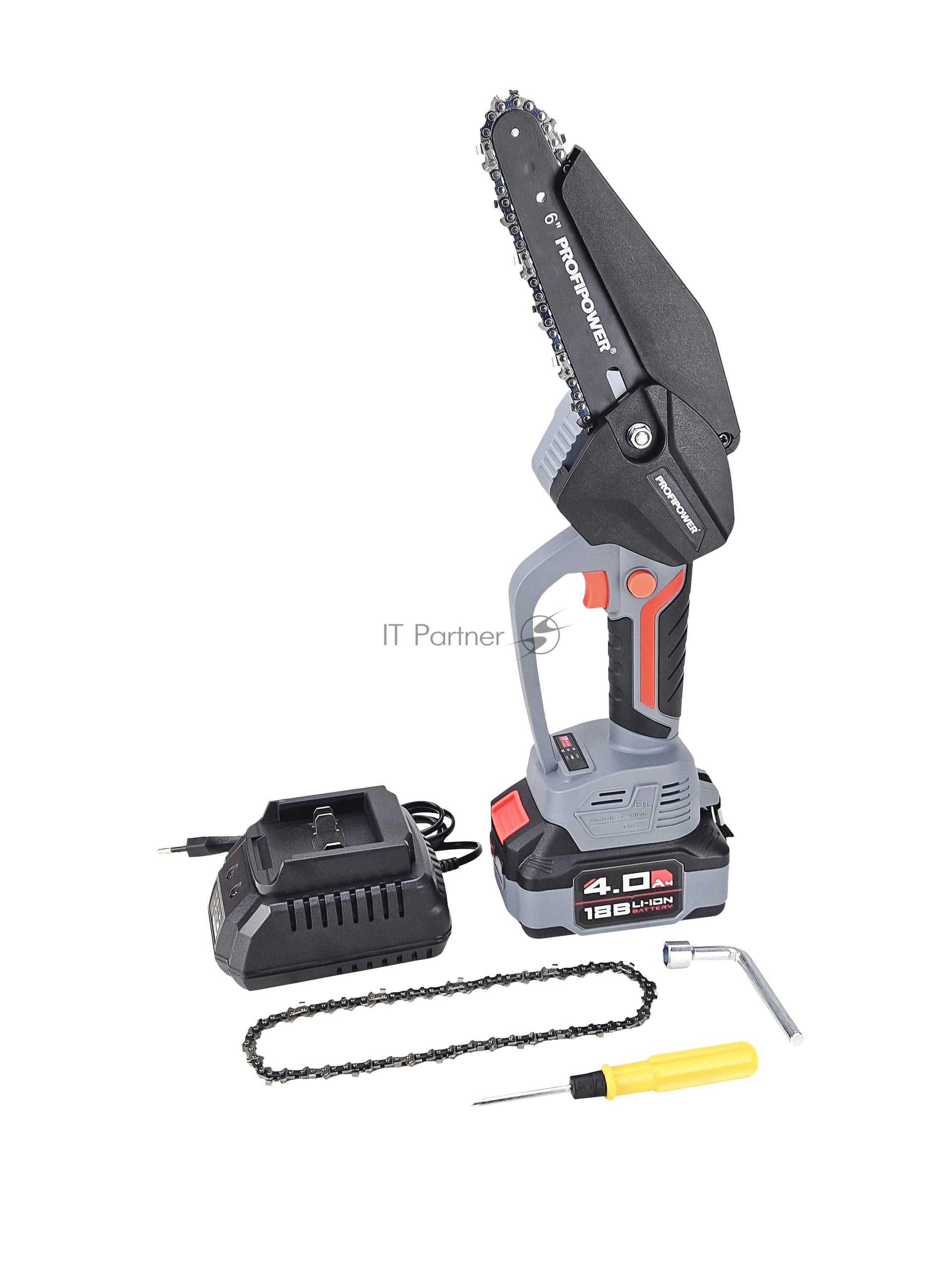 Цепная пила ProfiPower MKGST-18V (Li-ion-1 шт, 4.0А·ч, 15 см, 6",0-4500 об/мин, шина, цепь, З/У)