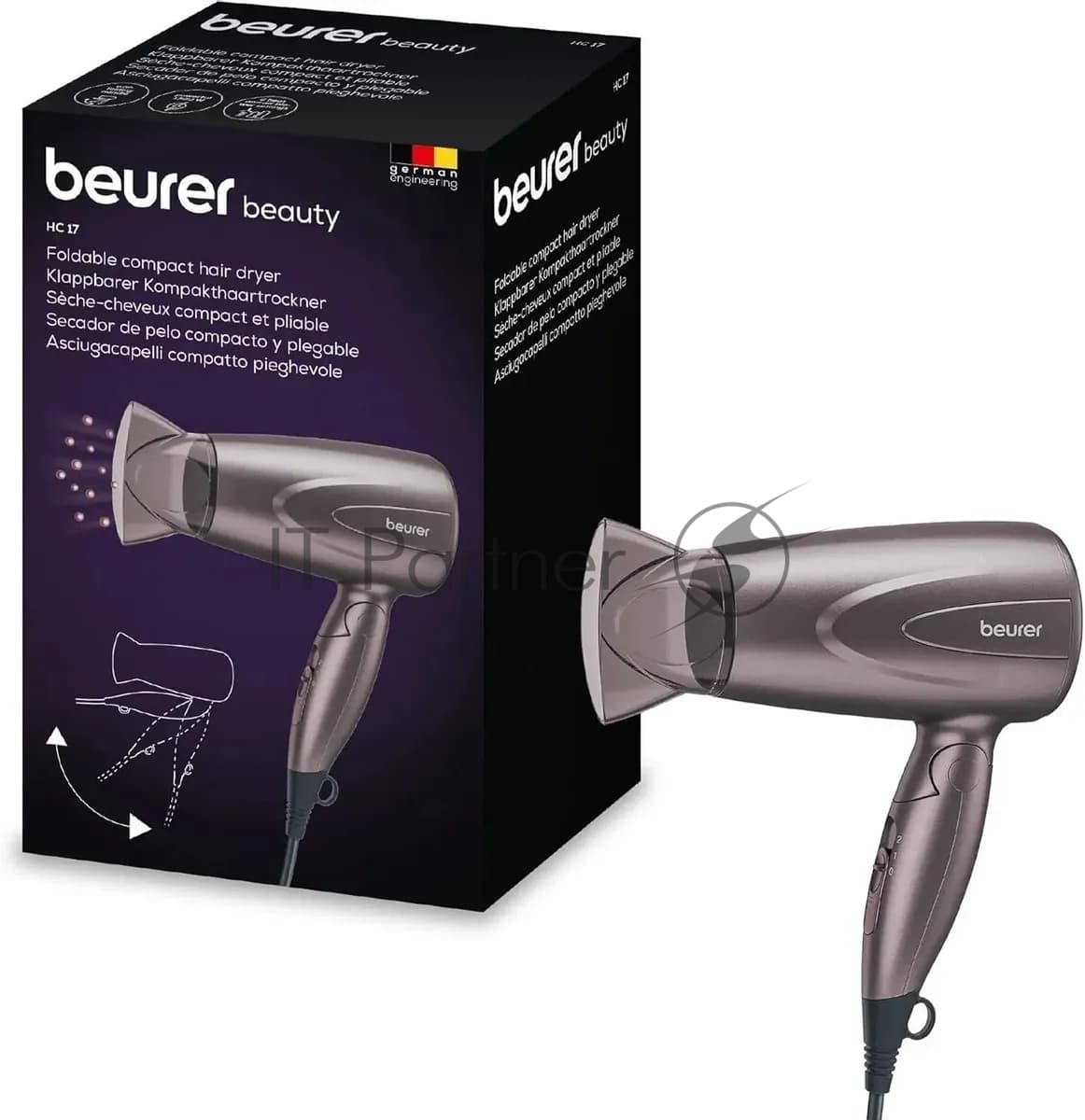 Фен Beurer HC17 серый, 1300 Вт, компактный, ионизация