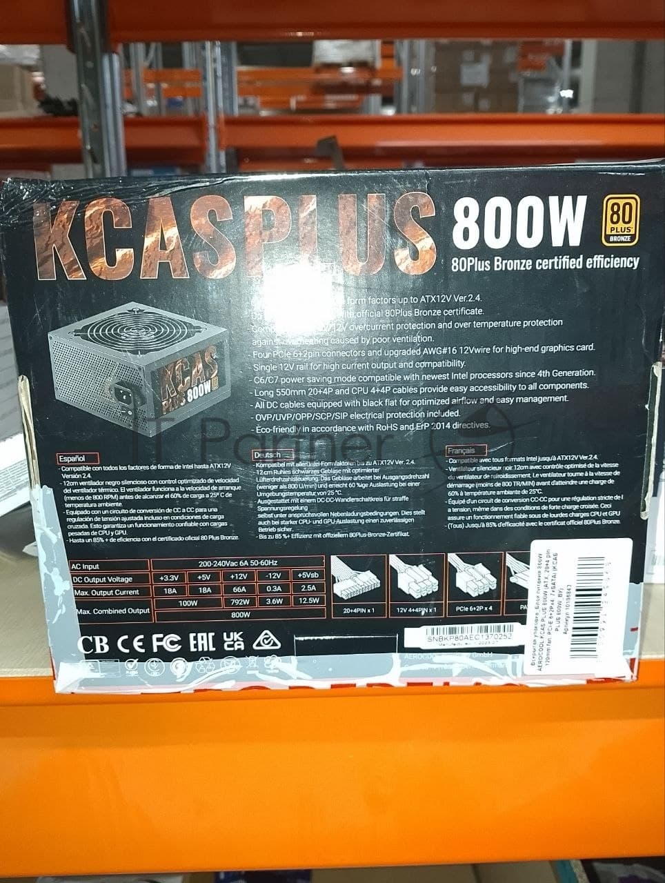 (Поврежденная упаковка) Блок питания 800W AEROCOOL KCAS PLUS 800W (ATX, 20+4 pin, 120mm fan, PCI-E 6+2Px4, 7xSATA) (KCAS PLUS 800W_ВУ)