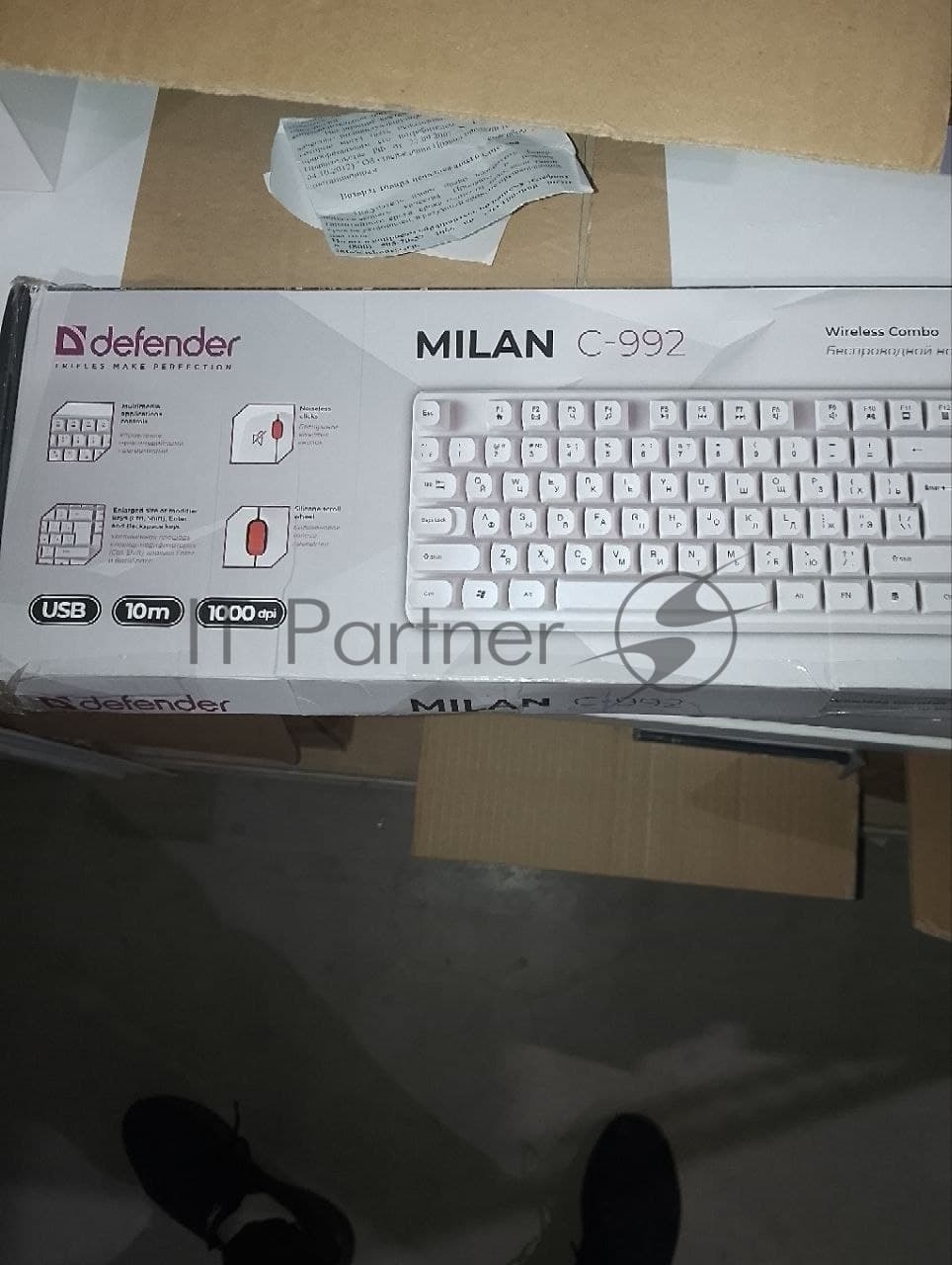 (Поврежденная упаковка) Комплект кл-ра+мышь беспров. DEFENDER Milan C-992 белый (USB, 104 кл., 1000dpi)