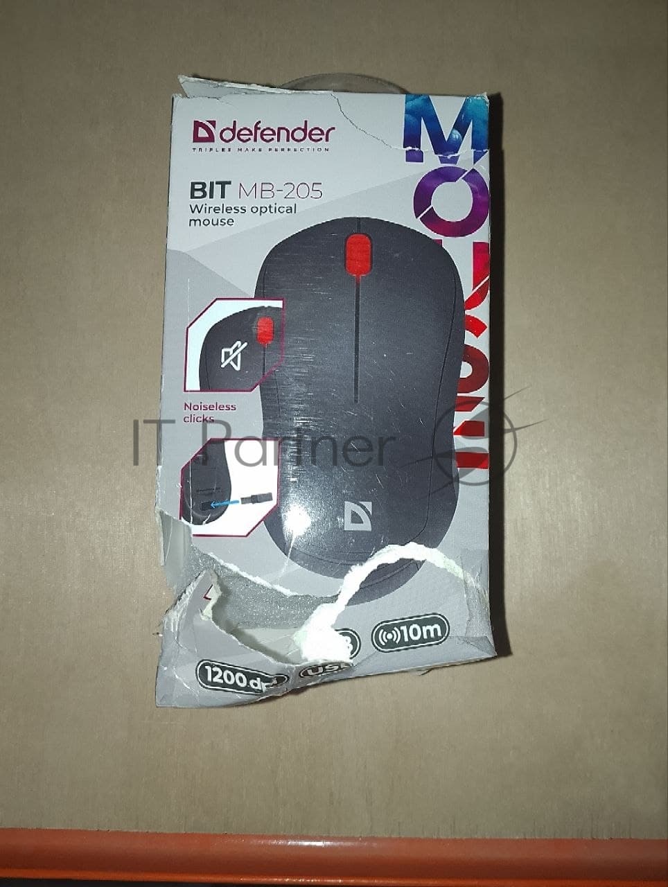 (Поврежденная упаковка) Мышь беспроводная DEFENDER Bit MB-205 черный (USB, 3 кнопки, оптическая, 1200dpi)