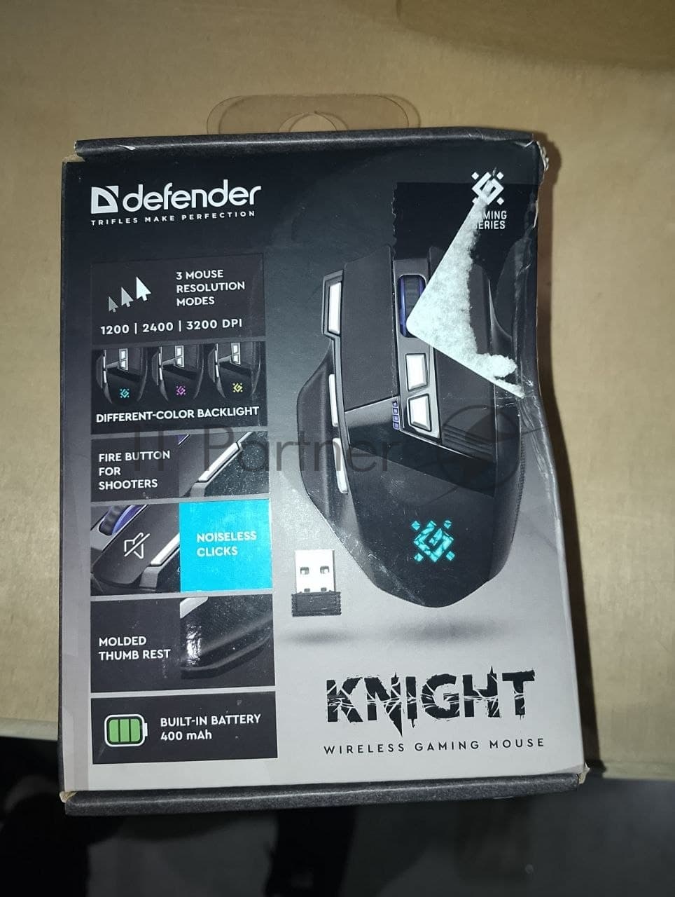 (Поврежденная упаковка) Мышь беспроводная DEFENDER Knight GM-885 черный (USB, 3200dpi, 8but)