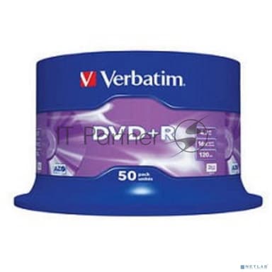 Диск DVD+R Verbatim 4.7Gb 16x Cake Box (50шт) (43550)