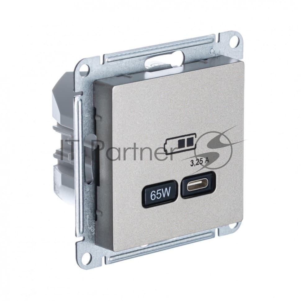 Розетка USB SE тип-C 65W высокоскор.заряд. QC, PD, мех. AtlasDesign шампань