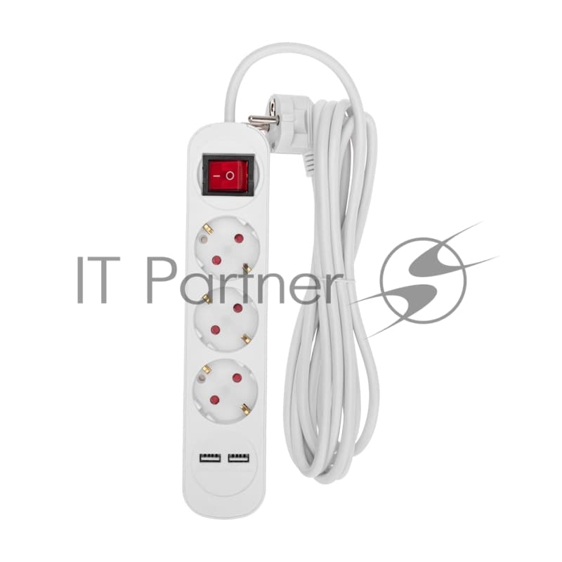 Удлинитель Rexant STANDARD 3 гнезда, 3 м, 3х1,0 мм², с/з, с выключателем, 2 USB, белый