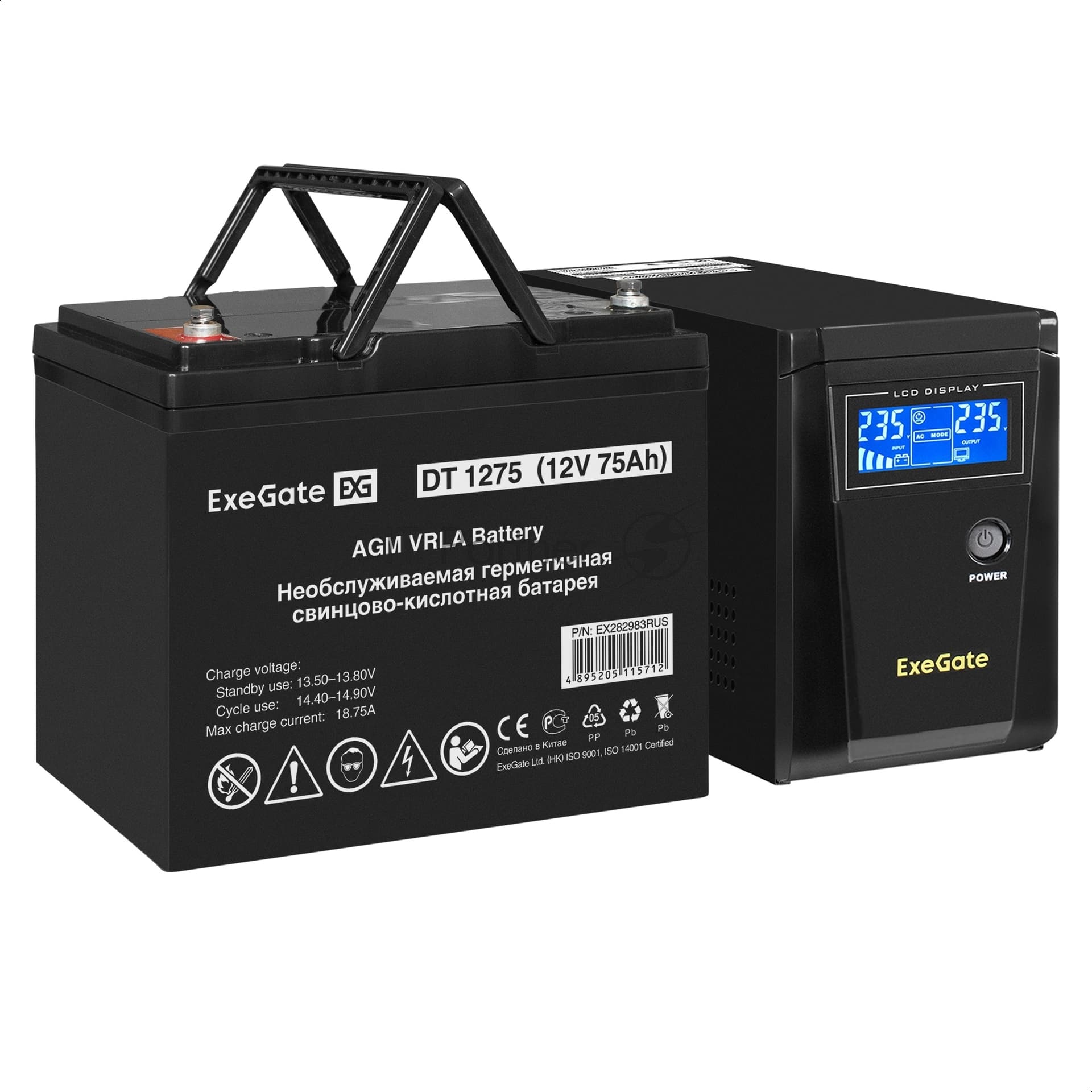 ИБП + батарея ExeGate SineTower SZ-600.LCD.AVR.1SH + DT 1275 (75Ач)