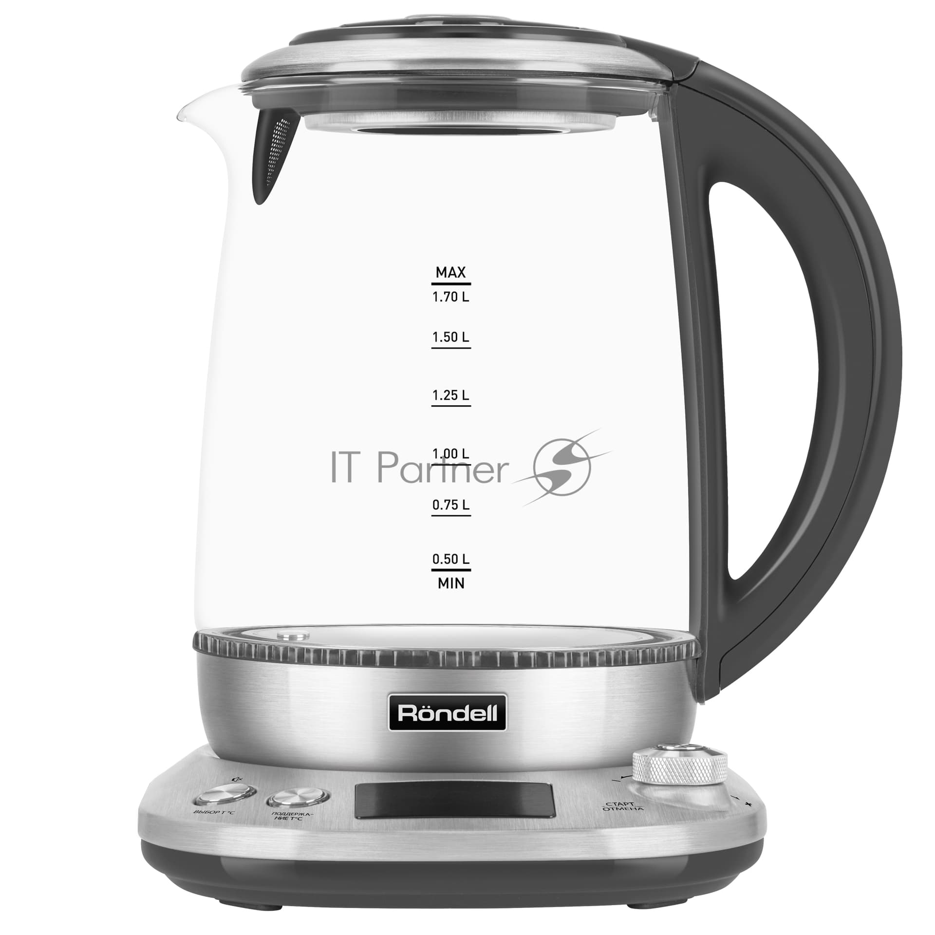 Чайник электрический Rondell RDE-1003 1.7л. 2200Вт черный корпус: стекло/металл