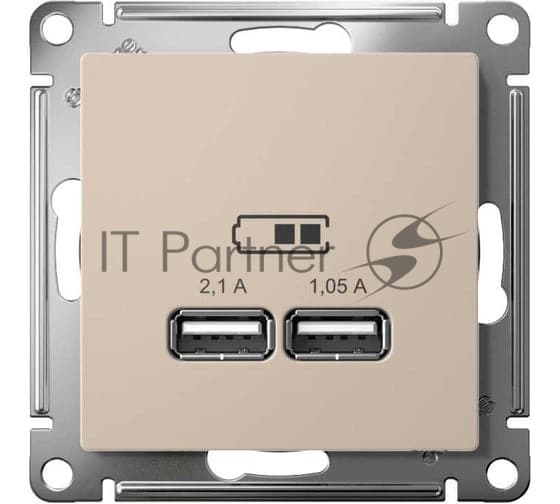 Розетка AtlasDesign USB A+A, 5В/2,1 А, 2х5В/1,05 А, механизм, песочный