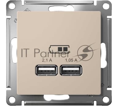 Розетка AtlasDesign USB A+A, 5В/2,1 А, 2х5В/1,05 А, механизм, песочный
