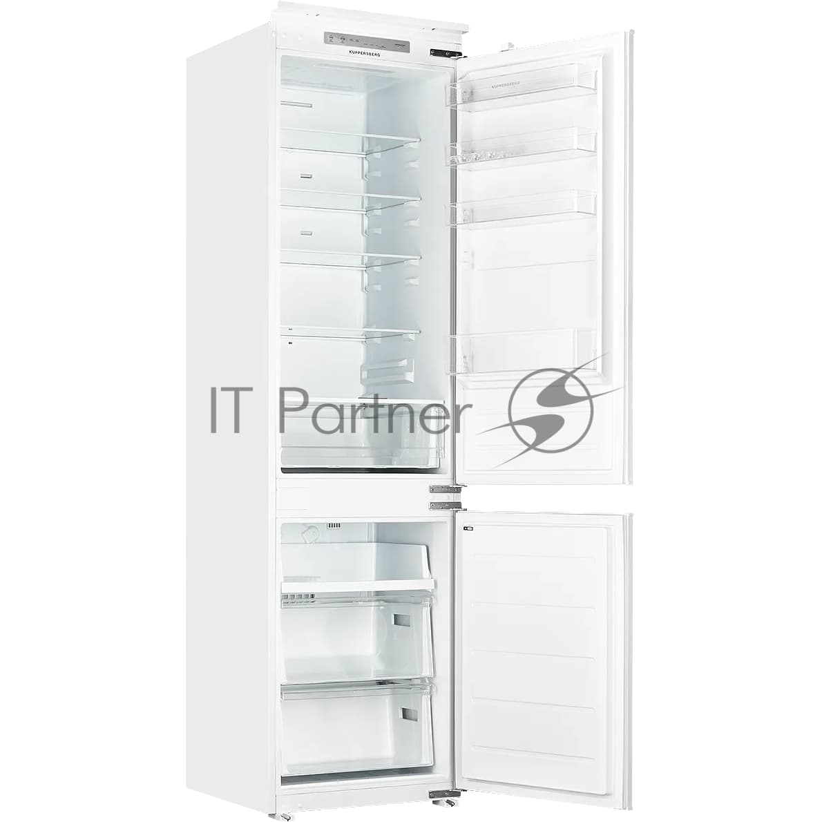 Встраиваемый холодильник Kuppersberg/ KITCHEN RETAIL / Встраиваемый холодильник Kuppersberg, High-Tech двухкамерный, полезный объем 334 л, суперохлаждение, суперзаморозка, функция отпуск, перевешиваемые двери (door slider), электронное управление, звуковая индикация открытой двери, NoFrost, зона свежести, LED освещение, инвертерный компрессор, энергоэффективность А++, уровень шума 35 дБ, цвет белый