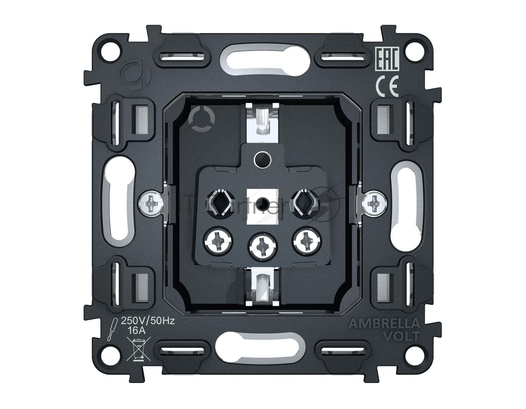 Механизм электрической розетки Ambrella Volt 16A-250V 2P+E с заземлением на винтовых зажимах QUANT VM141