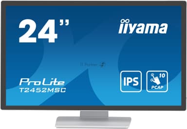 Монитор 23.8" iiyama ProLite T2452MSC-W1 IPS 1920x1080, 60 Гц, 14 мс, 16:9, 400 кд/м², HDMI, DP 1.2, 2xUSB 3.2, 3.5 Jack, динамики (2x1 Вт), сенсорный экран, белый