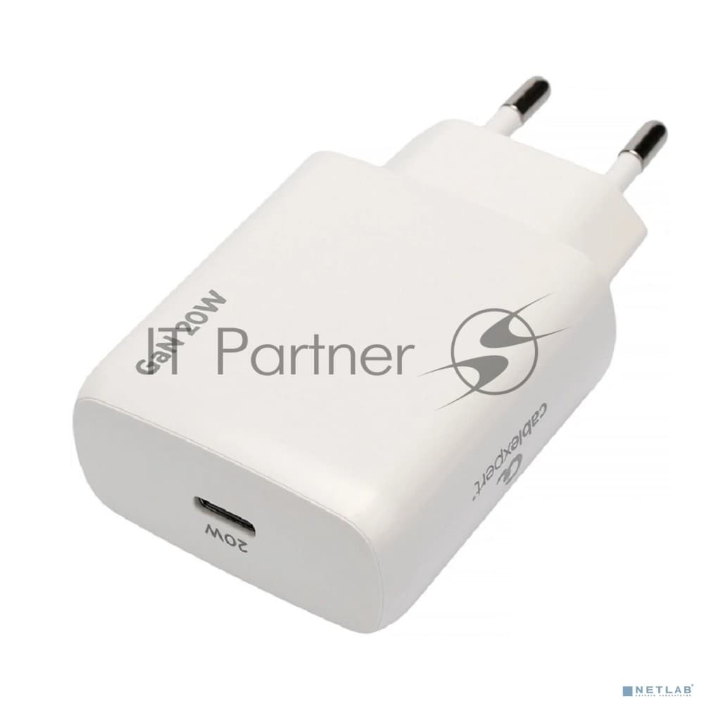 Зарядное устройство Cablexpert MP3A-PC-59, 20Вт GaN, 3А, QC4.0/PD, 1xType-C, белый, пакет