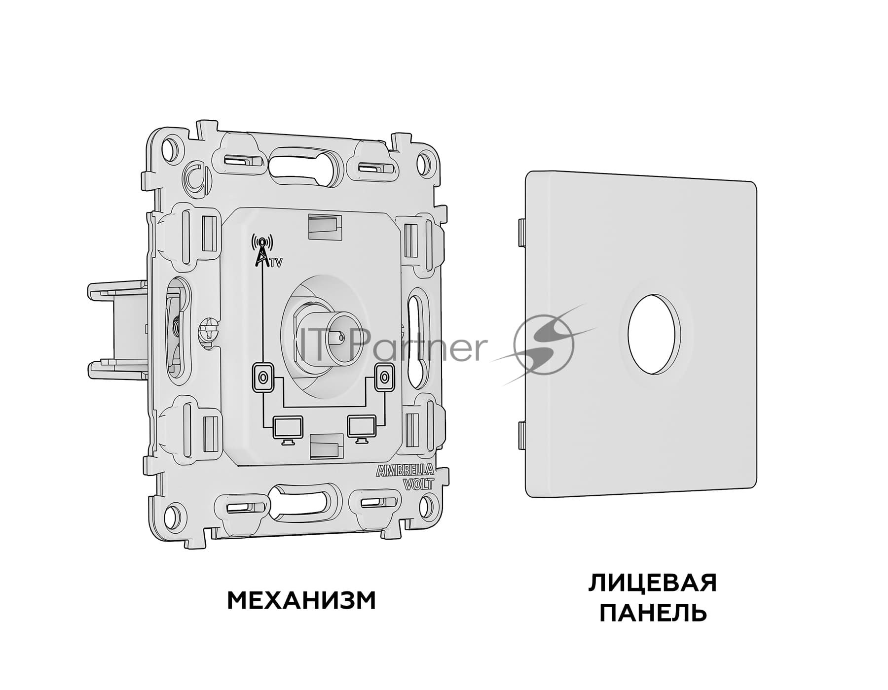 Комплект механизма TV розетки проходной ALFA Антрацит серый 5-1000 MHz 4dB QUANT (AP6630, VM211) MA663030