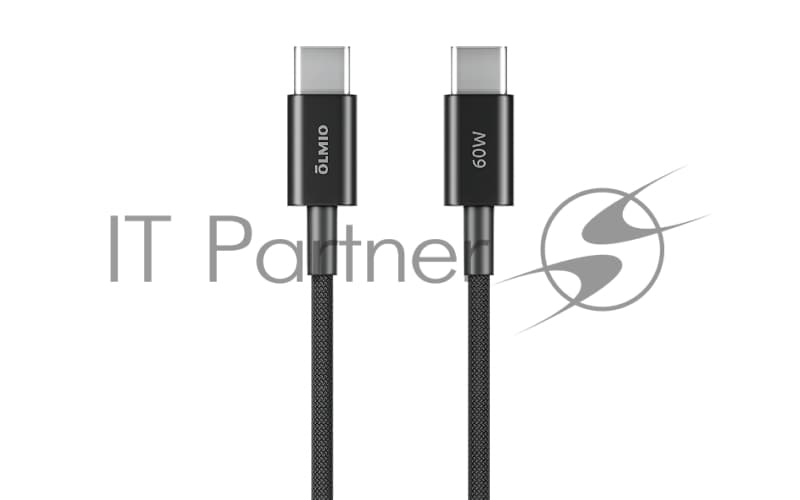 Кабель OLMIO SIMPLE, Type-C - Type-C, 60W 3A, 1.2м, тканевая оплетка, черный