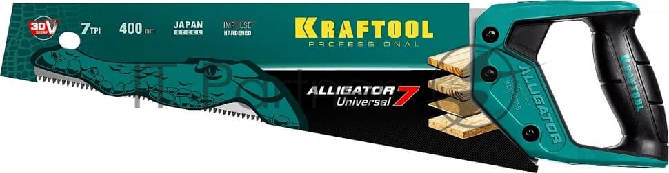 Ножовка универсальная KRAFTOOL "Alligator Universal 7", 400 мм, 7 TPI 3D зуб