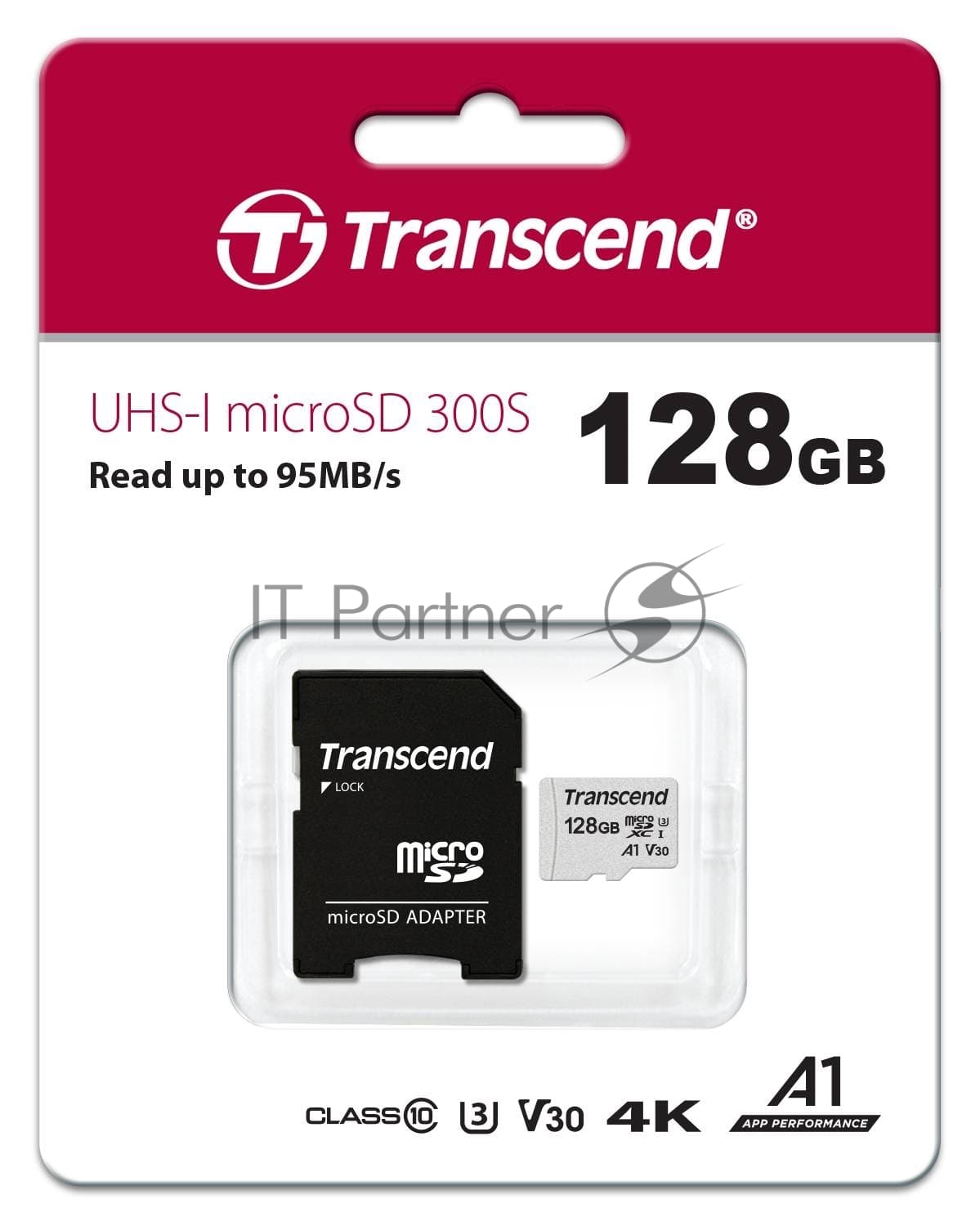 Флеш карта Transcend Micro SecureDigital 128Gb MicroSDXC Class 10 UHS-I U3, SD adapter(TS128GUSD300S-A)