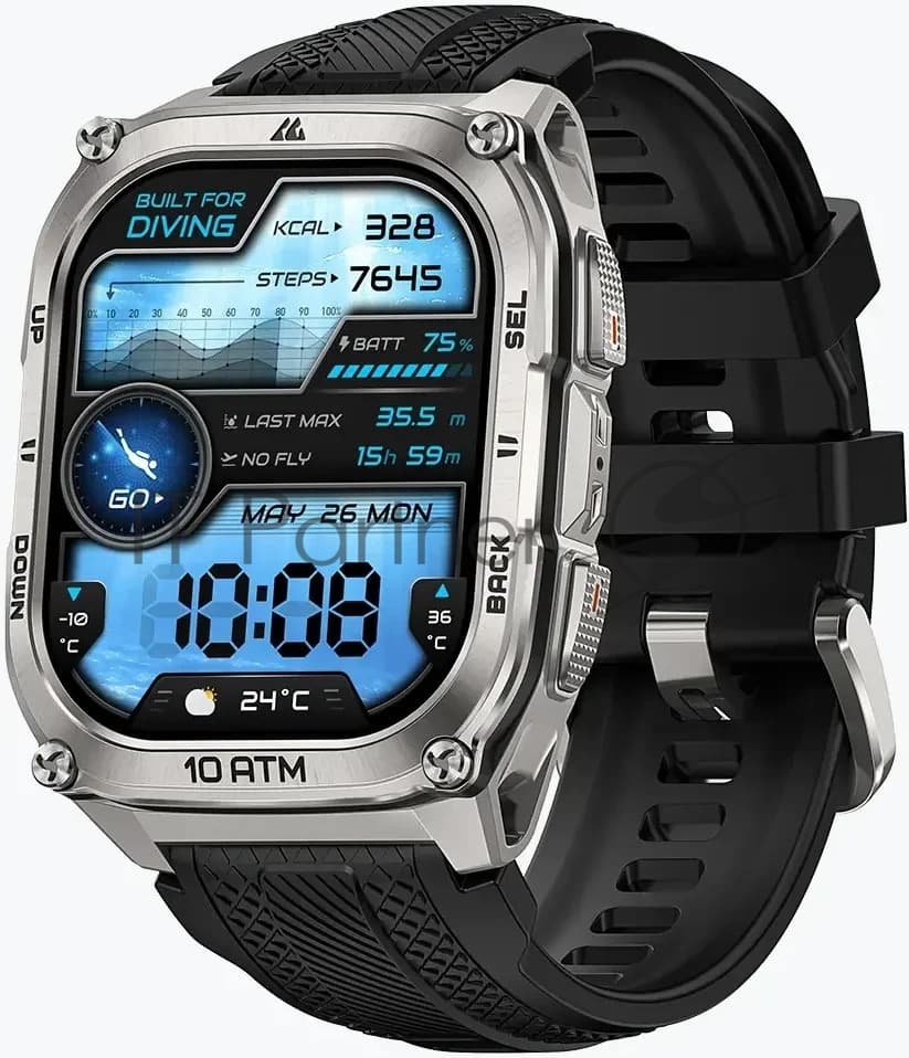 Умные часы KOSPET Tank M4, 1.96" AMOLED, Bluetooth 5.3, GPS, 10 ATM, IP69K, серебристый