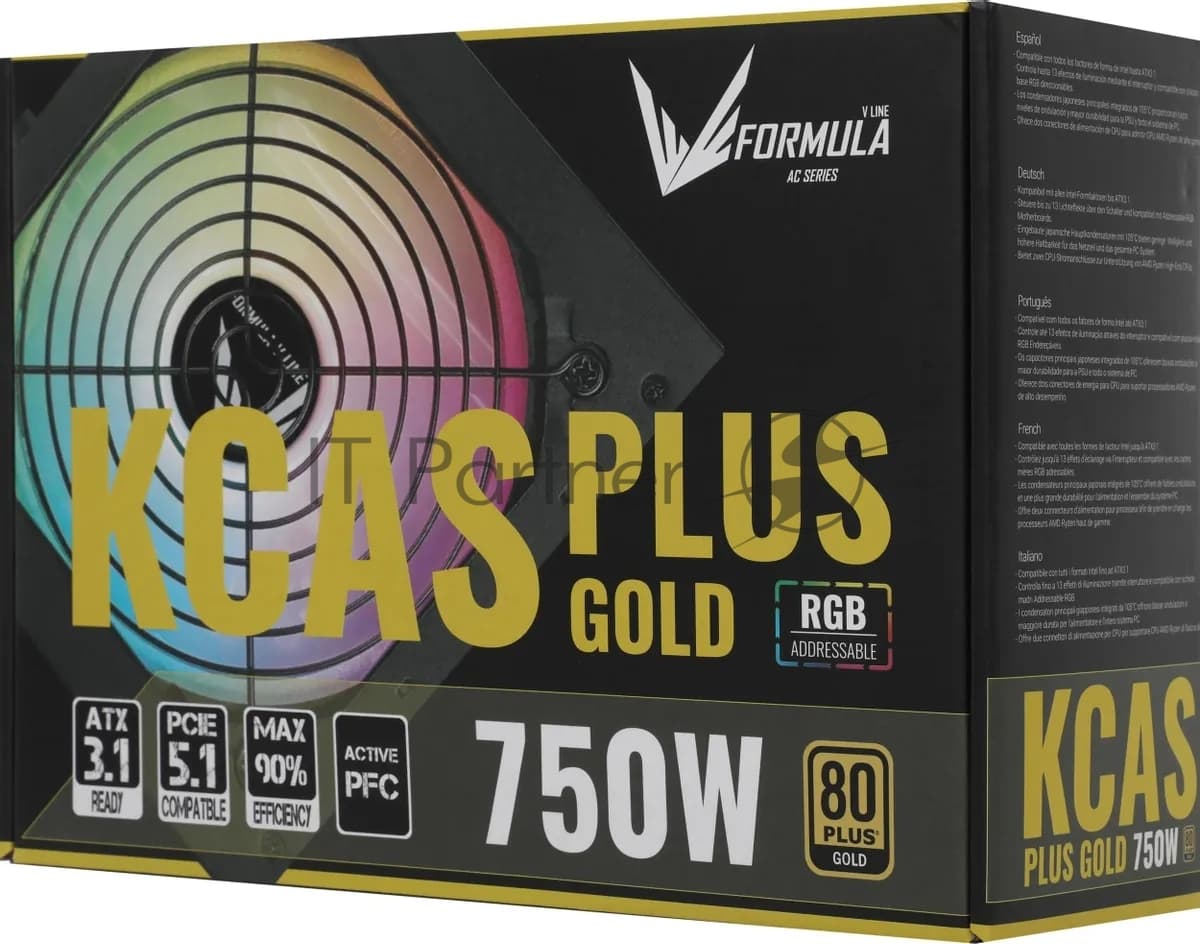 Блок питания Aerocool/Formula ATX 750W AC KCAS PLUS GOLD 750W RGb 80 PLUS gold (20+4pin) APFC 120мм fan color LED 8xSATA RTL