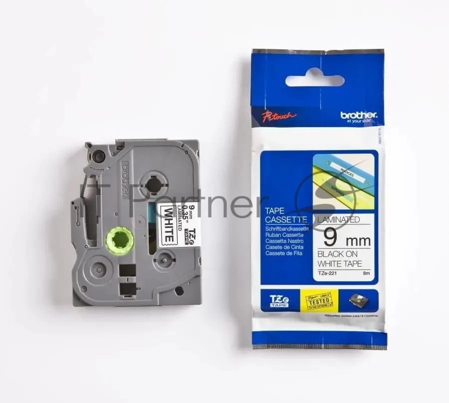 Картридж Brother TZ-E221 9 мм, 8 м, черный шрифт, белый фон, для BROTHER P-Touch