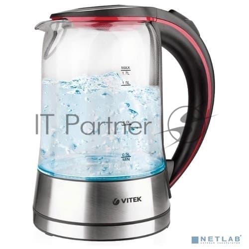 Чайник электрический Vitek VT-7009 1.7л. 2200Вт серебристый (корпус: стекло)