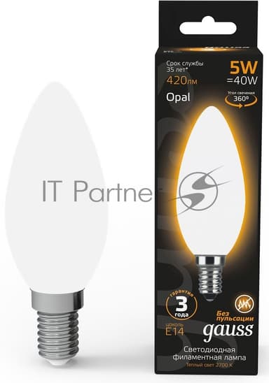 Лампа светодиодная Gauss Filament Свеча E14 5Вт 2700К OPAL