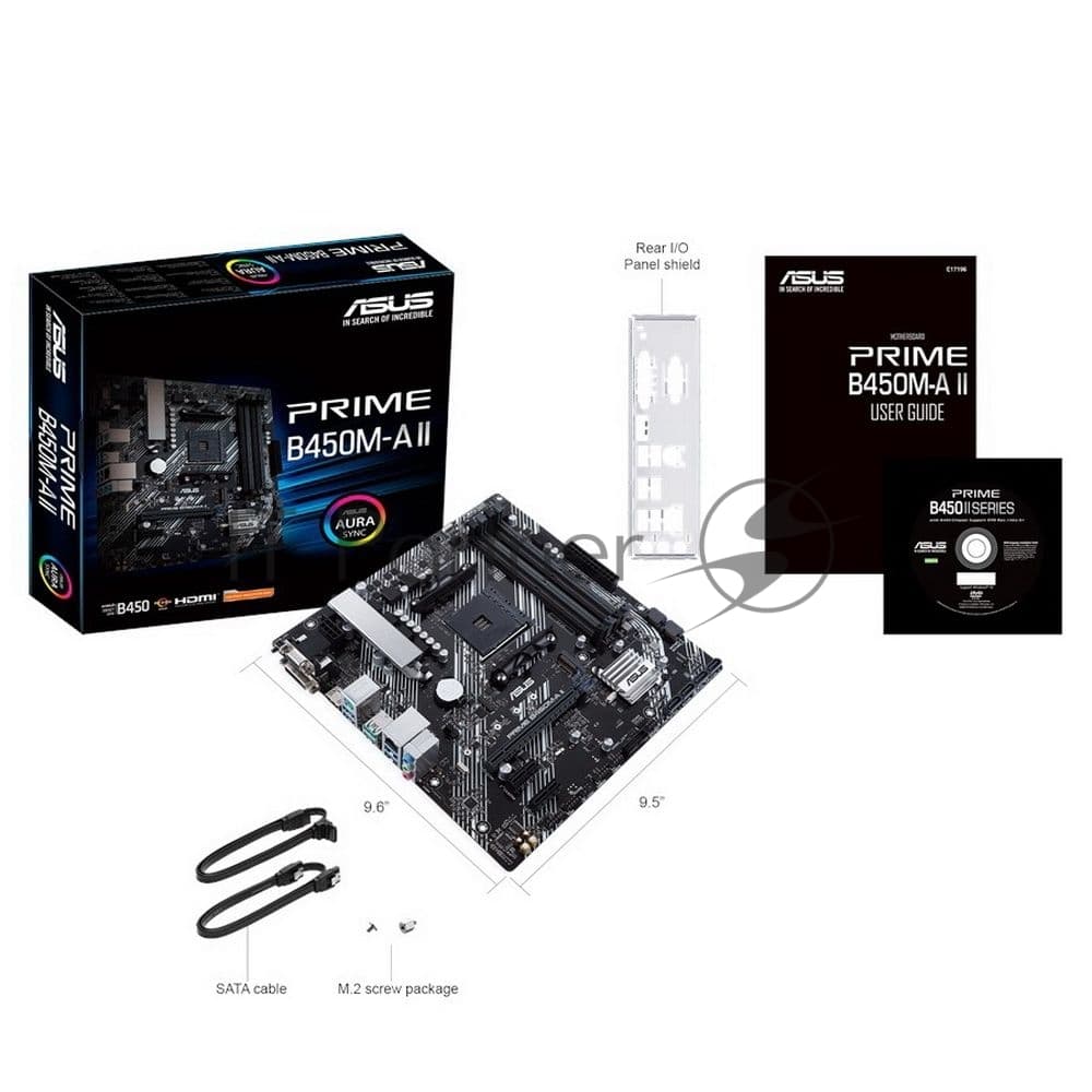 Материнская плата ASUS PRIME B450M-A II, AM4, AMD B450, 4xDDR4, 6xSATA, 1xM.2, 1xPCIe 3.0 x16, 2xPCIe x1, 1xHDMI, 1xDVI-D, 1xVGA, 1x 1Gb LAN, 4xUSB 3.2 Gen 1, 2xUSB 3.2 Gen 2, 3x3.5 мм, 7.1, mATX