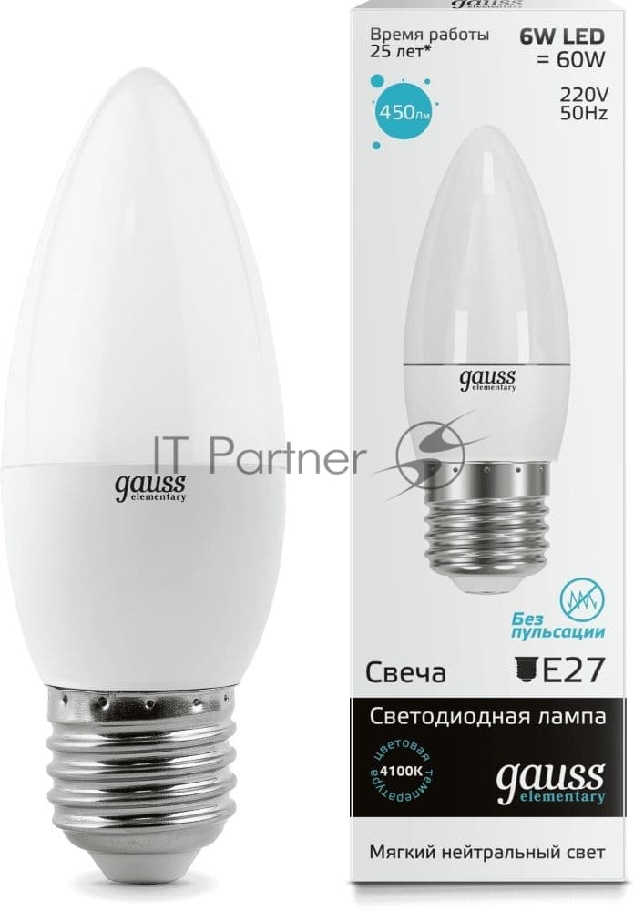 Лампа cветодиодная Gauss LED Elementary Candle 6W E27 4100KLD33226
