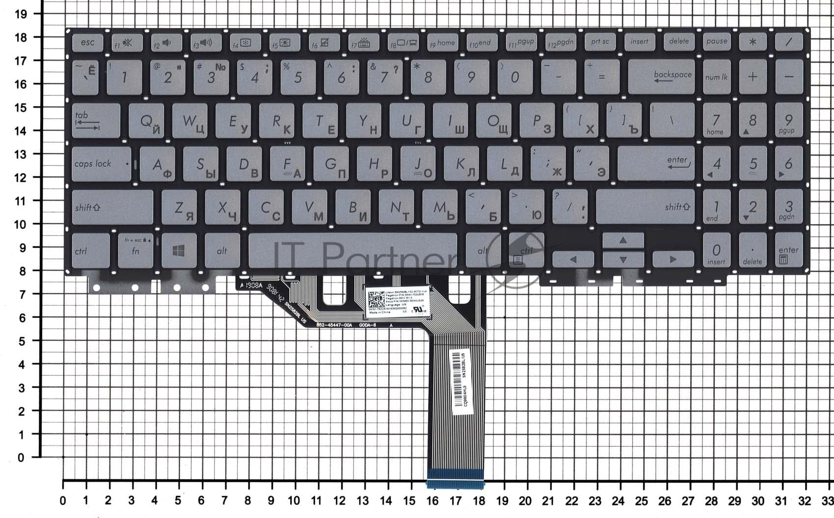 Клавиатура для ноутбука Asus ZenBook Flip 15 UX562F серебристая с подсветкой