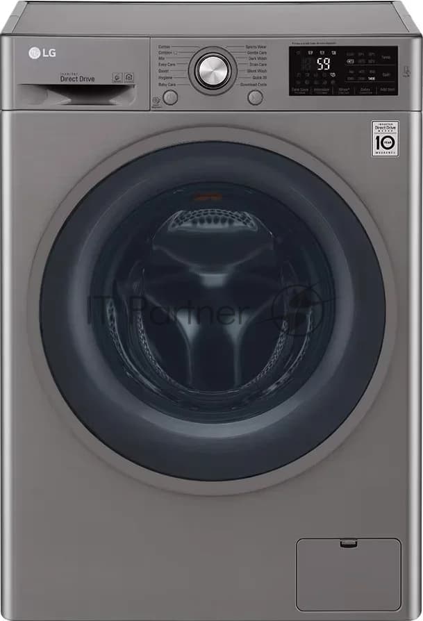 Стиральная машина LG F4J6TNP8S серебристая, загрузка фронтальная 8 кг, 1400 об/мин, класс A