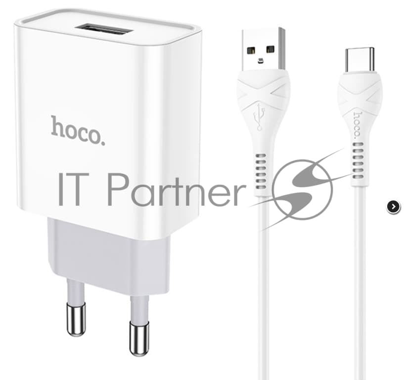 Блок питания (сетевой адаптер) HOCO C81A Asombroso single 1xUSB с кабелем Type-C, 2.1A, 10W, белый