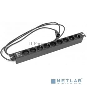 Hyperline SHE19-9SH-2.5IEC Блок розеток для 19" шкафов, горизонтальный, 9 розеток Schuko (10A), 250В, кабель питания 3х1.0мм2, длина 2.5 м, с вилкой IEC 320 C14, 482.6x44.4x44.4мм (ДхШхВ)