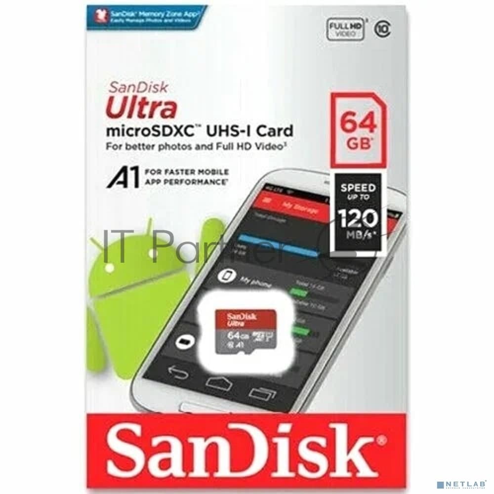 Карта памяти SanDisk Ultra UHS I 64GB MicroSD Card 140MB/s R, for Smartphones