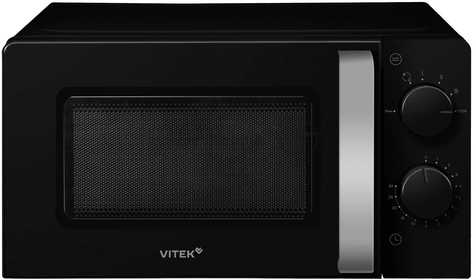 Микроволновая печь Vitek VT-MW1020 черный, 20 л, 700 Вт, переключатели — поворотный механизм